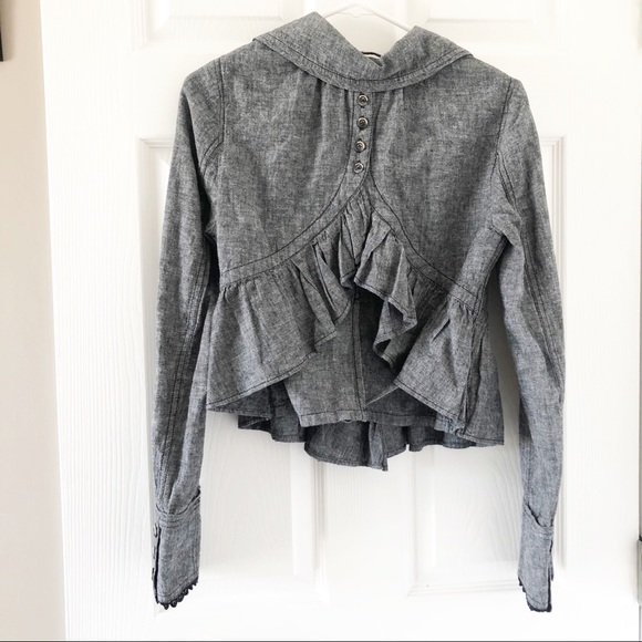 Free People Size XS Cropped Ruffle Blazer Jacket - Picture 13 of 14